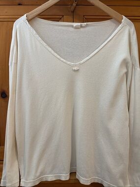 Vintage Victoria’s Secret Cotton Sleep Top w/v-neck crochet detail, Medium,Cream